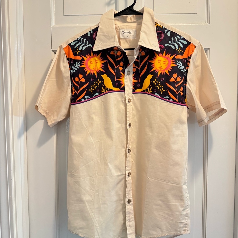 Boozelele Men's Cream and Black Sunny Short Sleeve Shirt